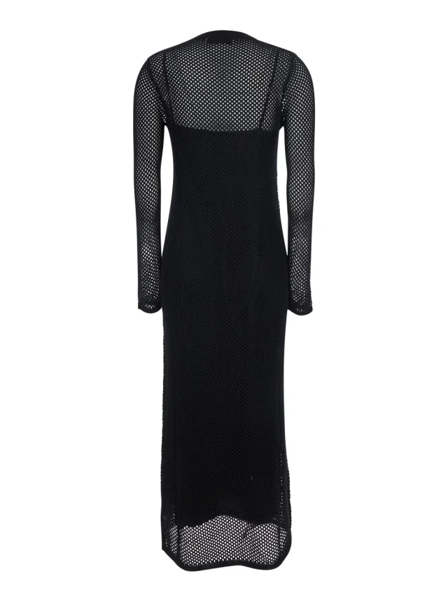 JUCCA Long Black Dress with Long Sleeves and Perforated Details in Black, photo 3 of 6 from Gaudenzi Boutique