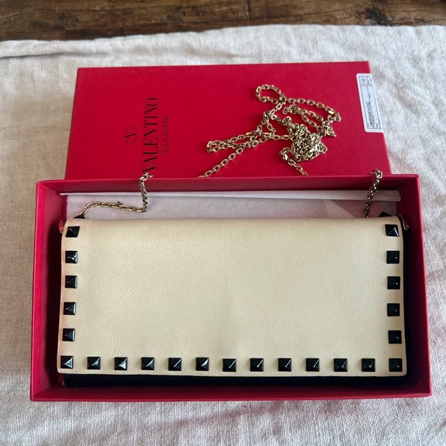 Valentino Garavani Vintage Rockstud Ivory And Black Wallet On Chain Purse in black from Poshmark