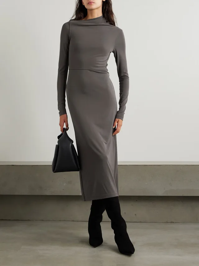 TOTEME Gathered stretch-jersey maxi dress in Grey, photo 2 of 2 from NET-A-PORTER (Canada)