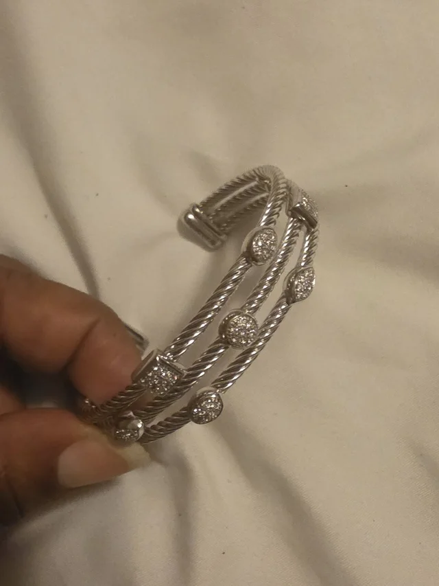 David Yurman Silver-Tone Twisted Cable Cuff Bracelet With Crystal Accents in silver|gray from Poshmark