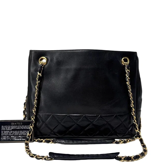 Chanel Lambskin Shoulder Bag Gold Black in Black Lambskin from The Reluxe