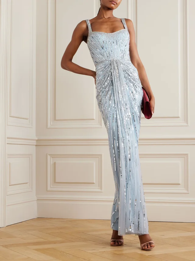 JENNY PACKHAM Chrissy gathered draped embellished tulle gown in Blue, photo 2 of 2 from NET-A-PORTER (Canada)