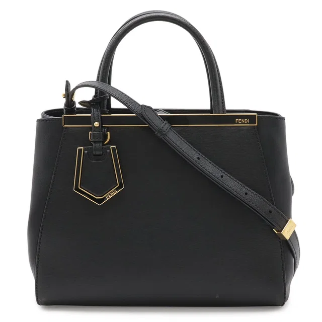 Fendi Petite Tote 2-Way Shoulder Bag Leather Black Gold in Black Leather from The Reluxe
