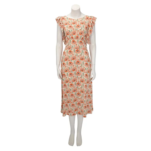 Prada Crepe Poppy Print Dress IT 44 in Ivory from Blue Spinach