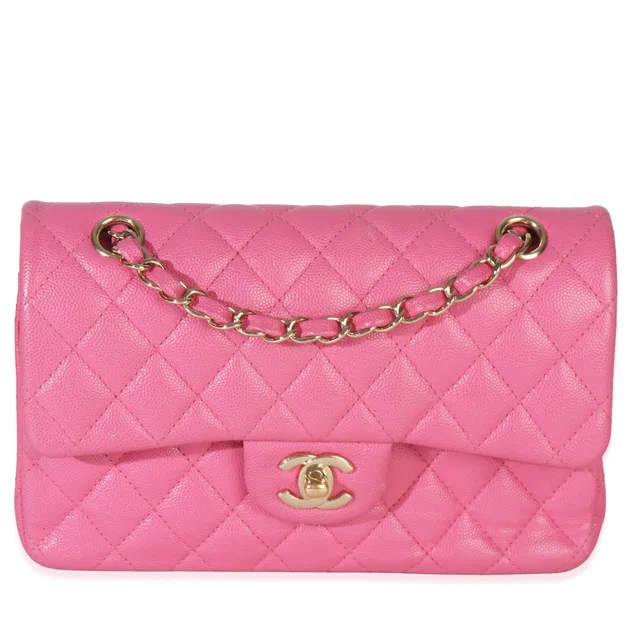 Chanel 22p Pink Quilted Caviar Small Classic Double Flap Bag Leather Handbag in Pink Caviar leather from HEWI