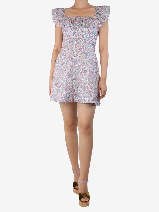 Zimmermann Multicolour Carnaby ruffle-neck mini dress - size UK 10 from Sign of the Times