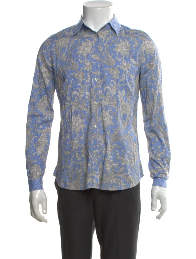 Etro Paisley Print Long Sleeve Shirt in blue from The RealReal