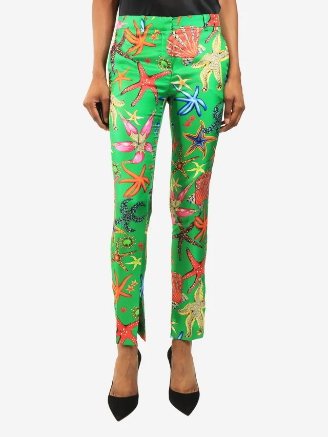 Versace Green shell print trousers - size UK 4 in Green Silk from Sign of the Times