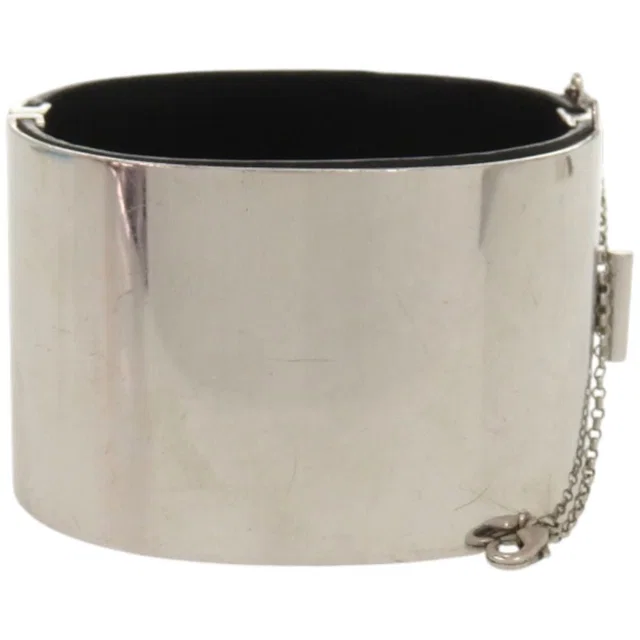 Celine Manchette Metal Leather Silver Bangle in Silver Leather from The Reluxe