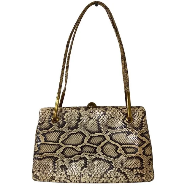 Judith Leiber Snakeskin Top Handle Shoulder Day Evening Bag Vintage in brown|black|neutral Python from Poshmark