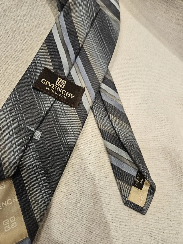 Givenchy Vintage Monsieur Silk Blend Logo Men Neck Tie Blue Gray Striped in gray|blue Silk from Poshmark