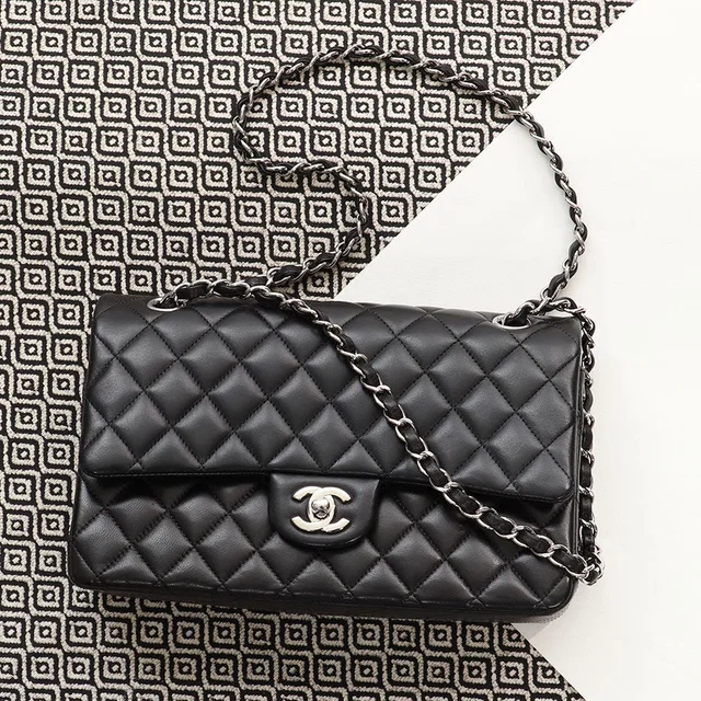 Chanel Medium/Large Black Quilted Lambskin Classic Double Flap in Black Lambskin from Ann's Fabulous Finds