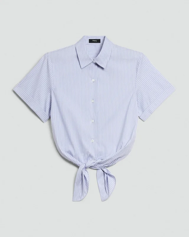 Theory Tie-Front Shirt in Striped Cotton-Blend, photo 2 of 6 from Theory