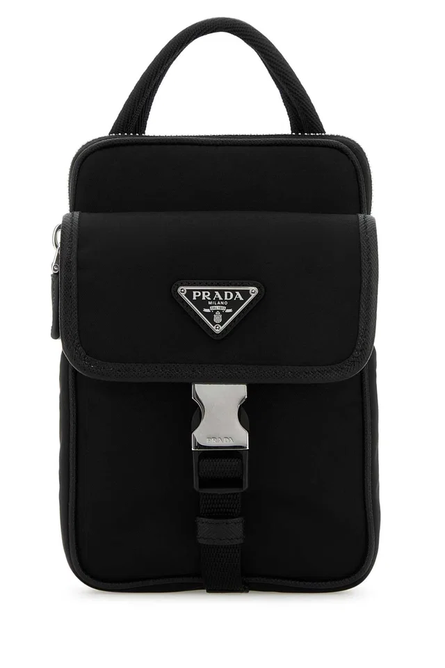 Prada Re-Nylon Phone Case Wallet — Black Poliammidericiclata-vitello in Black Nylon from HEWI