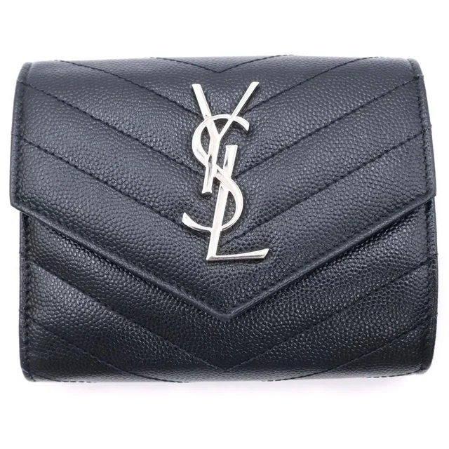 Saint Laurent Cassandra V-stitch Compact Three Fold Wallet Trifold Leather in Leather from The Reluxe