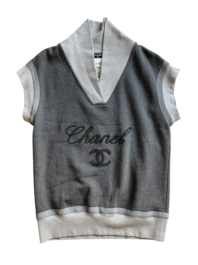 Chanel Grey Cotton Knit Logo Vest in Grey from Luxury Promise
