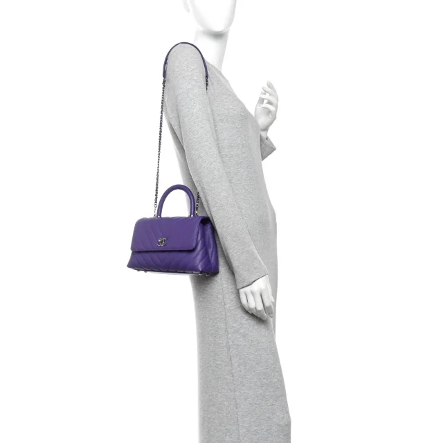 Chanel Caviar Chevron Quilted Mini Coco Handle Flap Purple in Purple Caviar leather from FASHIONPHILE, photo 2 of 10