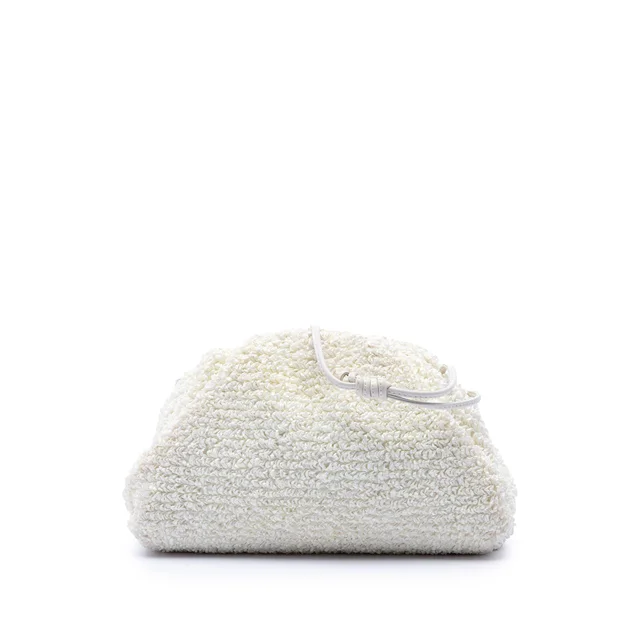 White Bottega Veneta Boucle Raffia The Mini Pouch Crossbody in White Raffia from Designer Revival