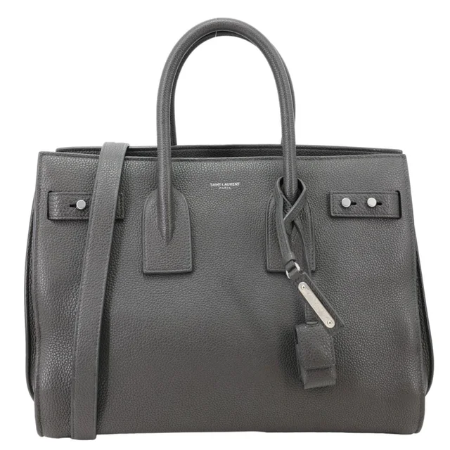 Saint Laurent Sac De Jour Grained Calfskin Leather Tote Bag Grey in Grey Caviar leather from Dallas Designer Handbags