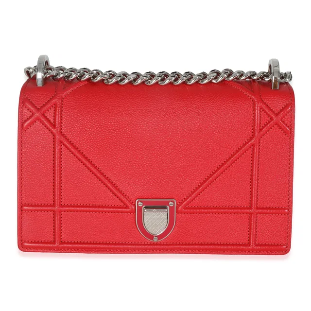 Dior Red Grained Calfskin Small Diorama Flap Bag Leather Handbag in Red Caviar leather from HEWI