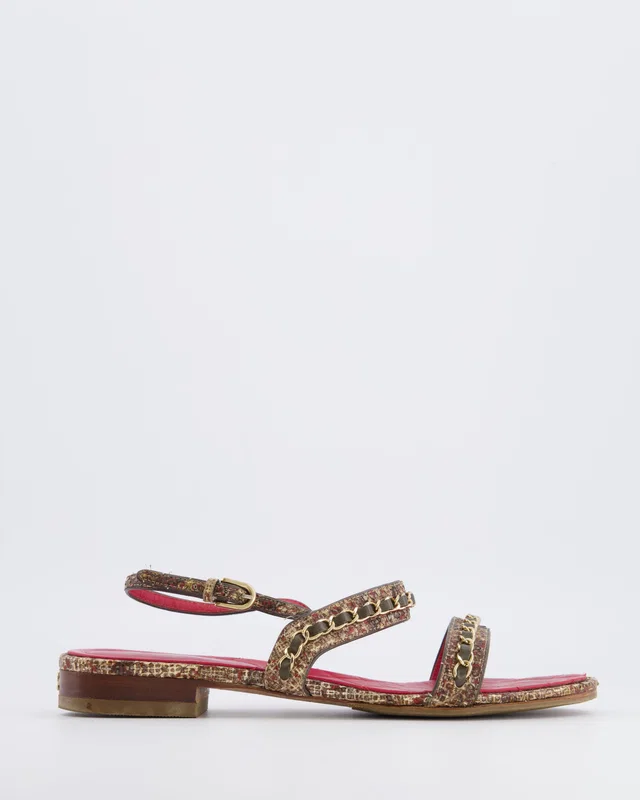 Chanel 16S Fantasy Python Sandals in Brown Python and Red Quilted Lambskin with Gold Chain and … 38.5C in Brown Lambskin from Sellier