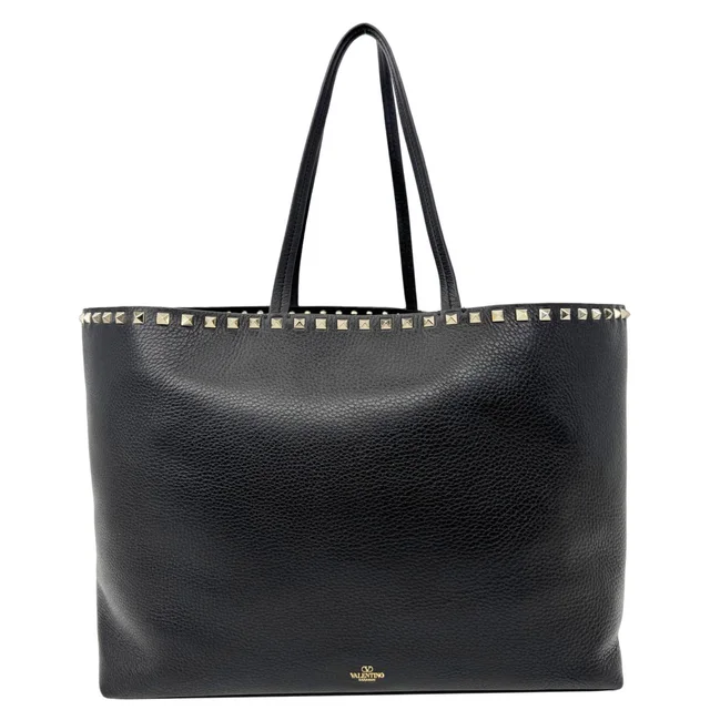 Valentino Garavani Rockstud Leather Shopper Tote Bag Black in Black Leather from Dallas Designer Handbags