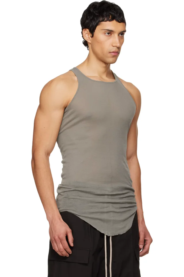 Rick Owens Gray Temple Basic Rib Tank Top, photo 2 of 4 from SSENSE