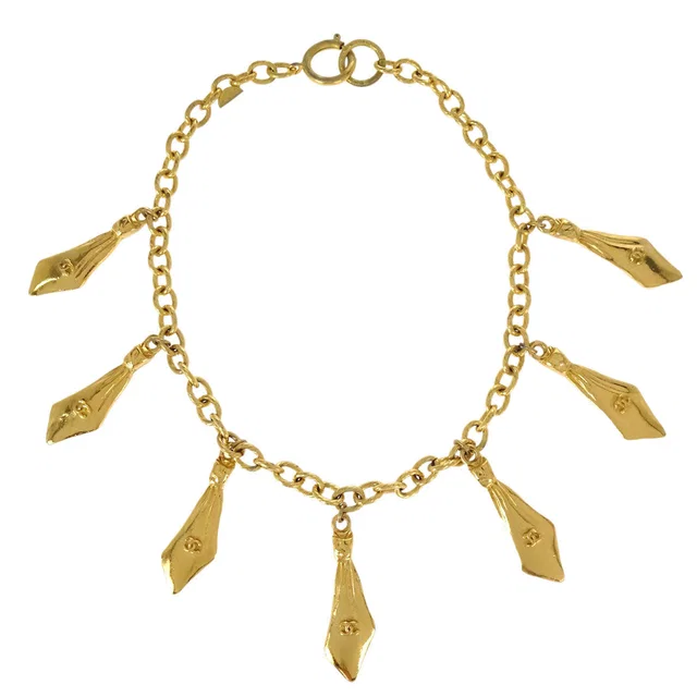 Chanel Gold Chain Tie Motif Necklace in Gold from AMORE Vintage Tokyo
