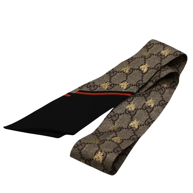 Gucci Scarf Silk GG Bee Neck Bow Gray Navy in Navy Silk from The Reluxe