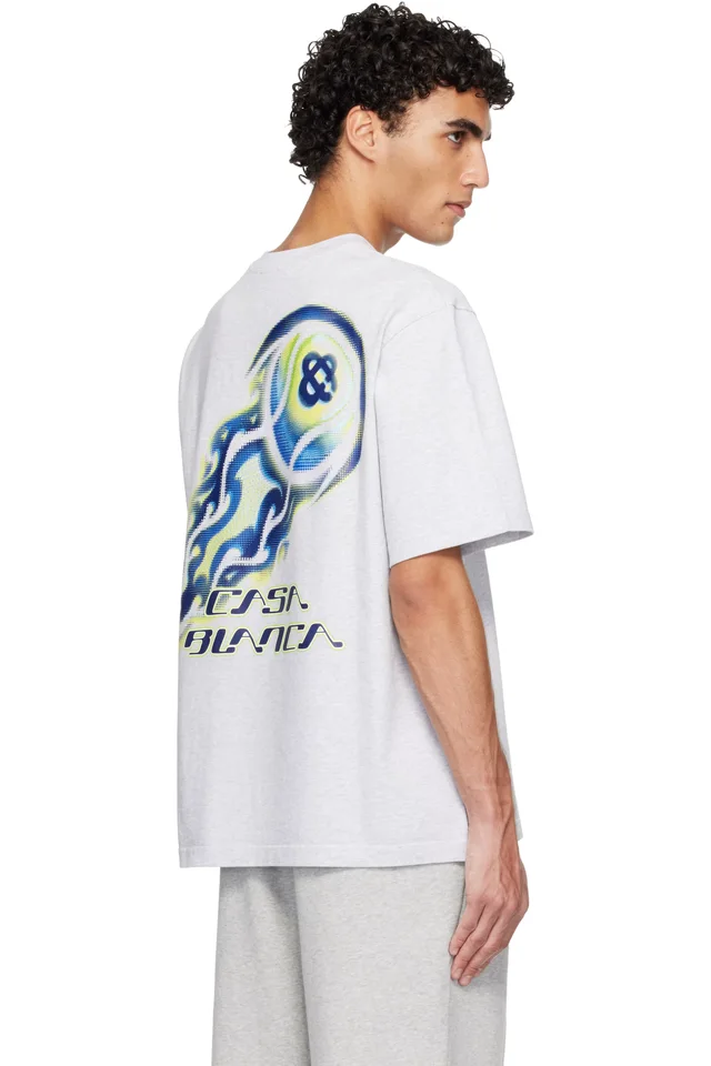 Casablanca Gray Flaming Tennis Ball Oversized Short Sleeve T‑shirt, photo 3 of 4 from SSENSE