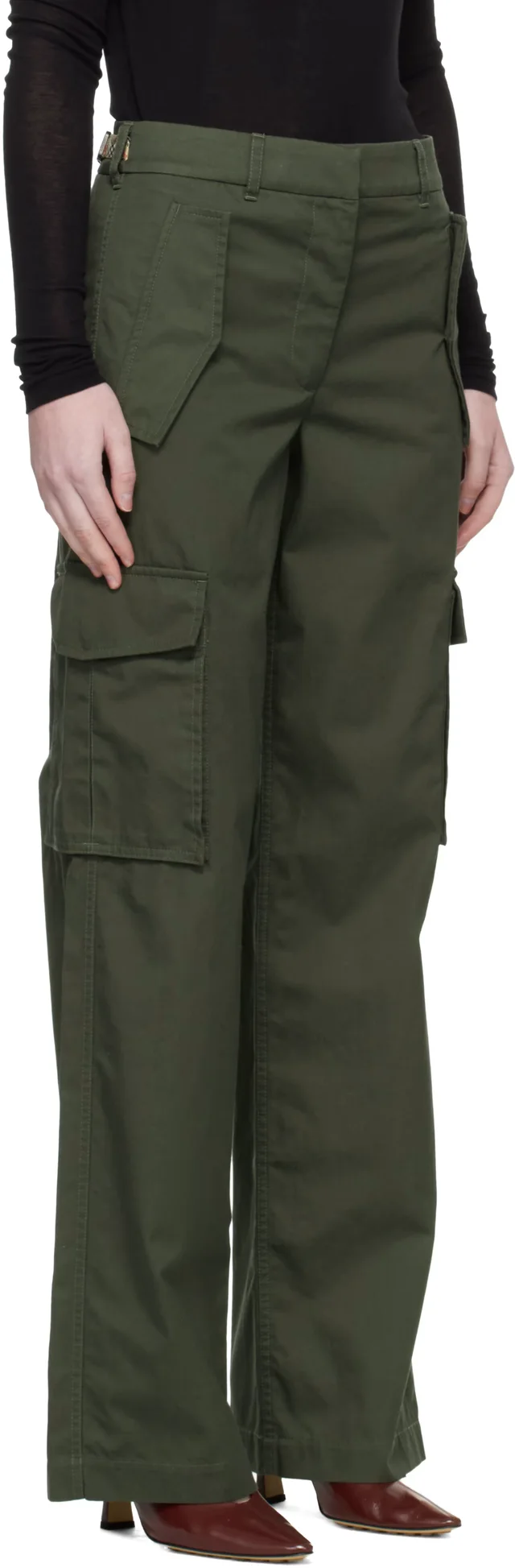 Burberry Khaki Check Trim Gabardine Cargo Pants, photo 2 of 4 from SSENSE