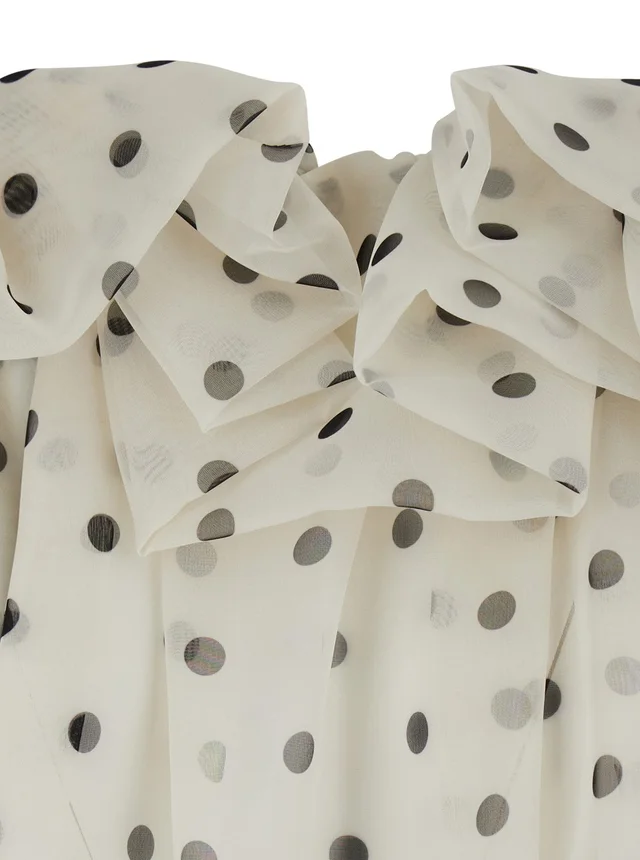 Msgm White top with All-over Polka Dot Print in Tech Fabric Women in White 100% Polyester, photo 6 of 6 from Gaudenzi Boutique