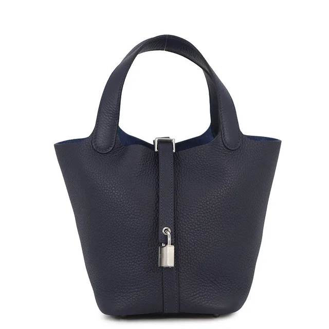 Hermès Picotin Lock Blue Nuit Taurillon Clemence Size PM in Blue Clemence leather from GALLERY RARE