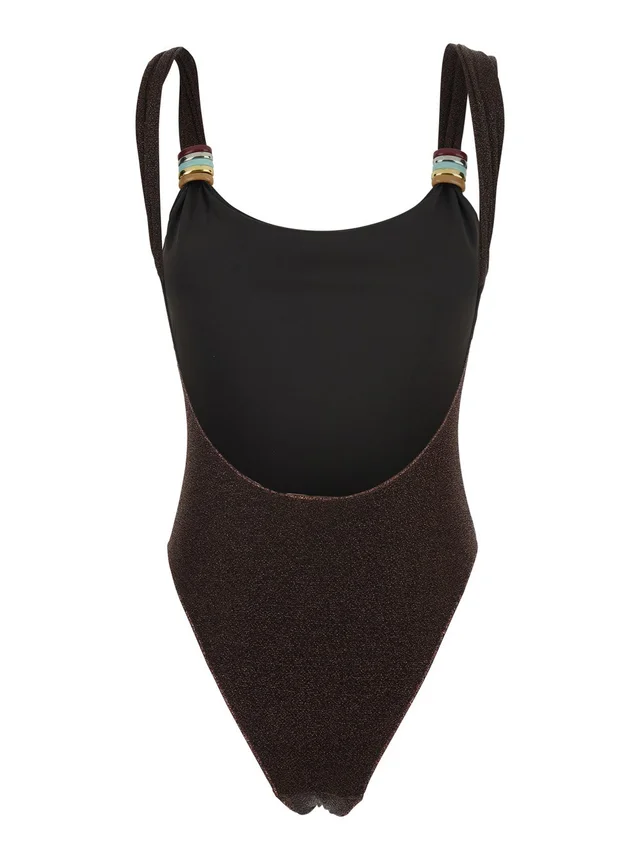 OSÉREE 'Lumiere' Brown One-Piece Swimsuit with Straps with Ring Detail in Tech Fabric Women in Brown, photo 4 of 6 from Gaudenzi Boutique