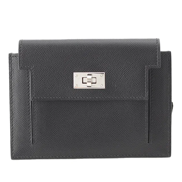 Black Hermès Veau Madame Kelly Pocket Compact Wallet Coin Pouch in Black Calfskin from Designer Revival