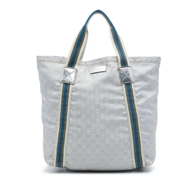 Grey Gucci GG Canvas Web Tote in Grey Canvas from Designer Revival