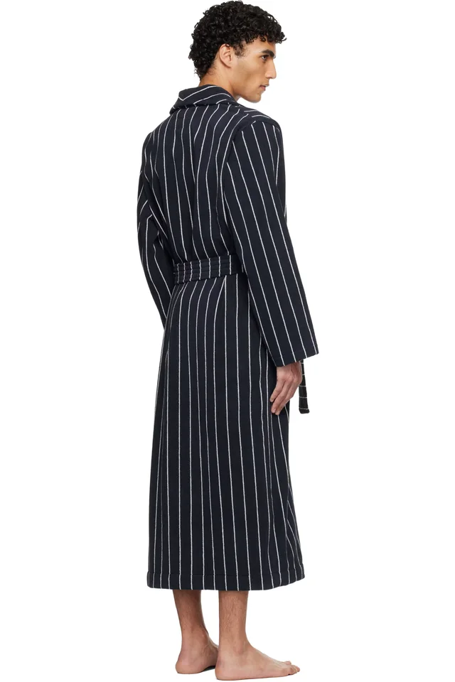 Tekla Navy & White Terry Classic Bathrobe, photo 3 of 4 from SSENSE