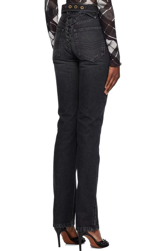 Jean Paul Gaultier Black Lace-Up Jeans, photo 3 of 4 from SSENSE