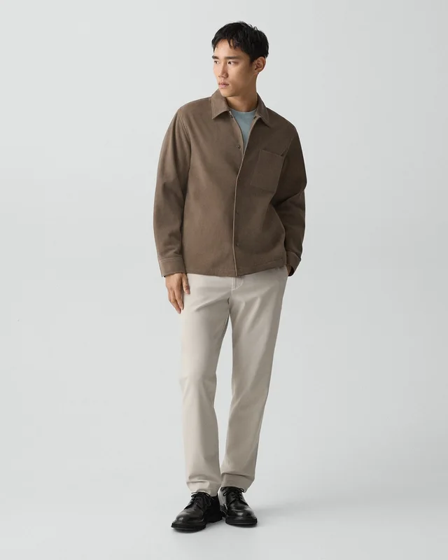 Theory Snap Overshirt in Suede in MOREL, photo 12 of 12 from Theory