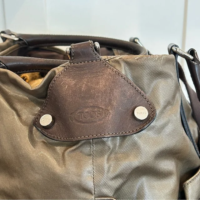Tod's Olive Green Canvas Messenger With Brown Leather Trim in green|brown|red Canvas from Poshmark, photo 4 of 11