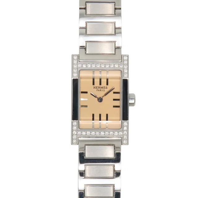 Hermès Watch Tandem TA 1.230 Stainless Steel Diamond Silver Dial Orange Bezel in Orange from The Reluxe
