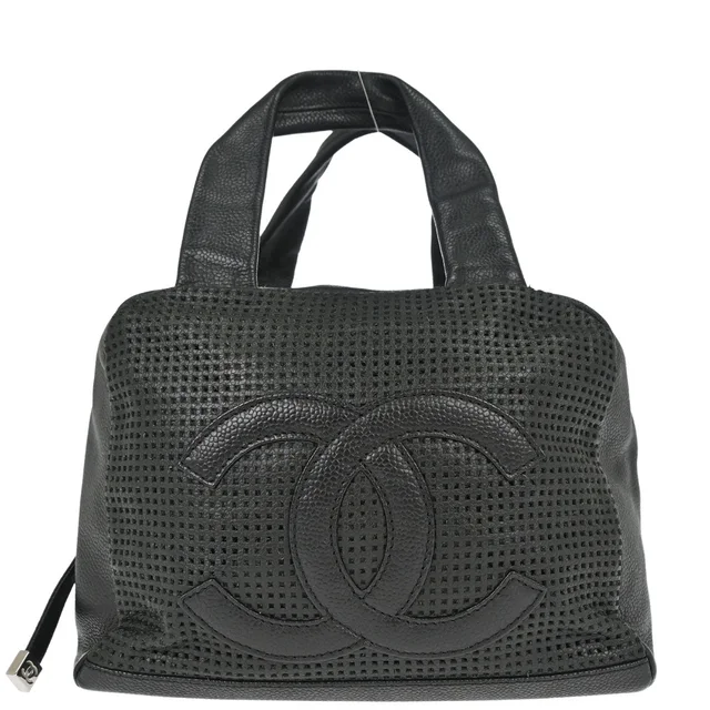 Chanel 2005-2006 Black Perforated Caviar Skin Handbag in Black Caviar leather from AMORE Vintage Tokyo