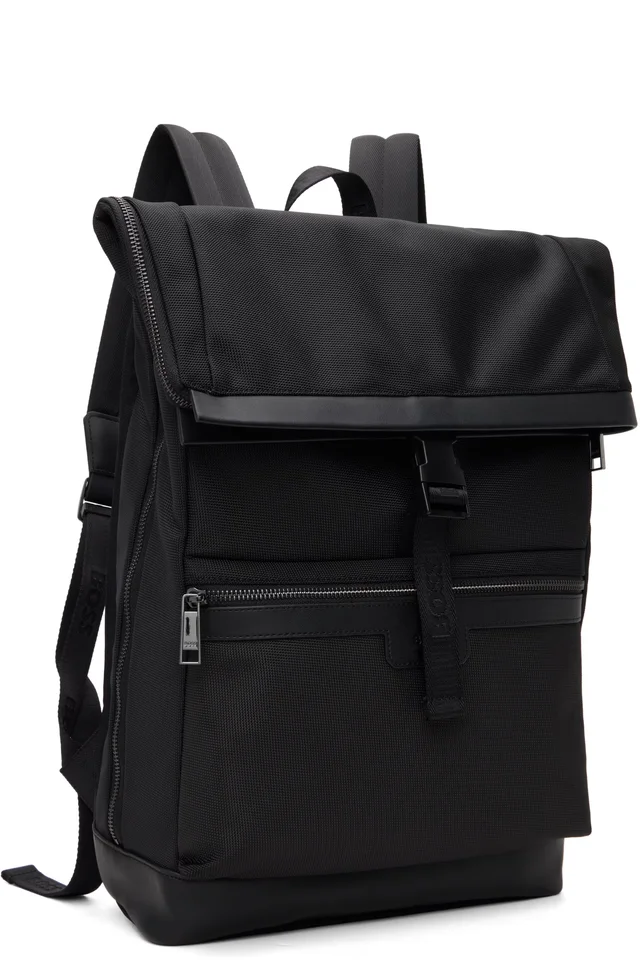 BOSS Black Canvas Flap Backpack, photo 2 of 4 from SSENSE