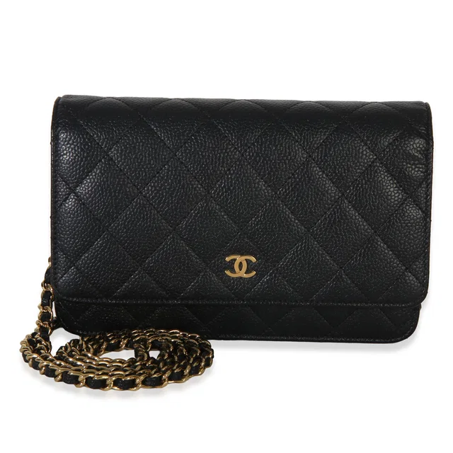 Chanel Black Quilted Caviar Classic Wallet On Chain in Black Caviar leather from myGemma