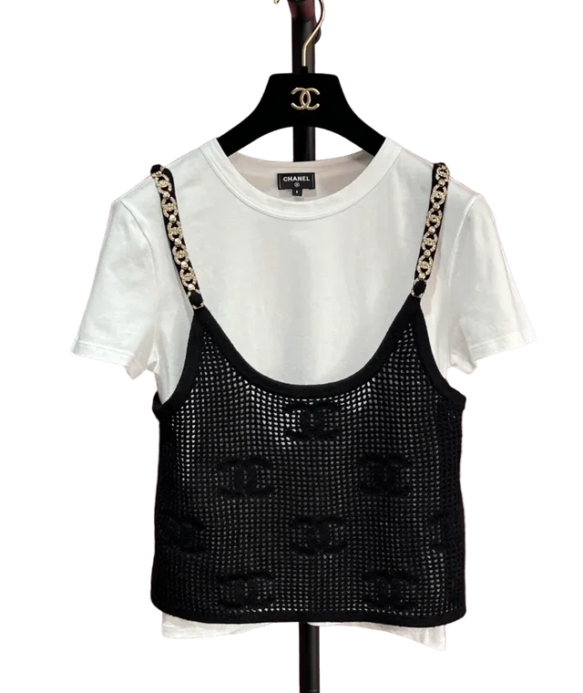 Chanel CC Top/ Tank Black/ White in Black from Luxury Promise