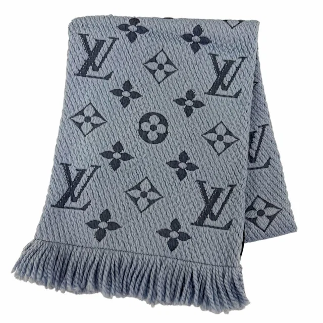 Louis Vuitton Echarpe Logomania Wool Silk Scarf in Blue Silk from The Reluxe