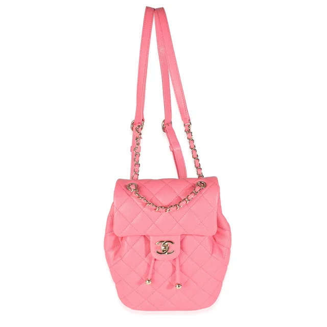 Chanel Pink Quilted Caviar Drawstring Backpack Handbag Leather in Pink Caviar leather from HEWI