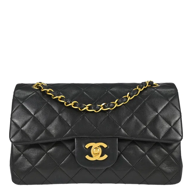 Chanel 1994-1996 Black Lambskin Small Classic Double Flap Shoulder Bag in Black Lambskin from AMORE Vintage Tokyo