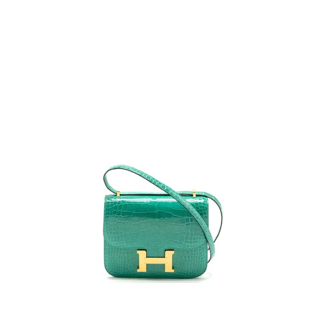 Hermès mini constance shiny alligator mississippiensis vert jade GHW stamp U in Green Crocodile from EMIER