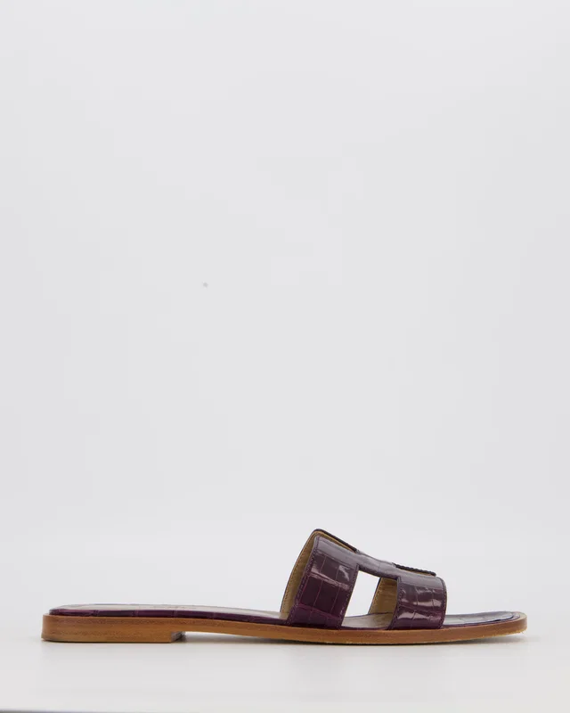 Hermès Oran Sandals in Amethyst Shiny Mississippiensis Alligator Size EU 38 in Purple Crocodile from Sellier